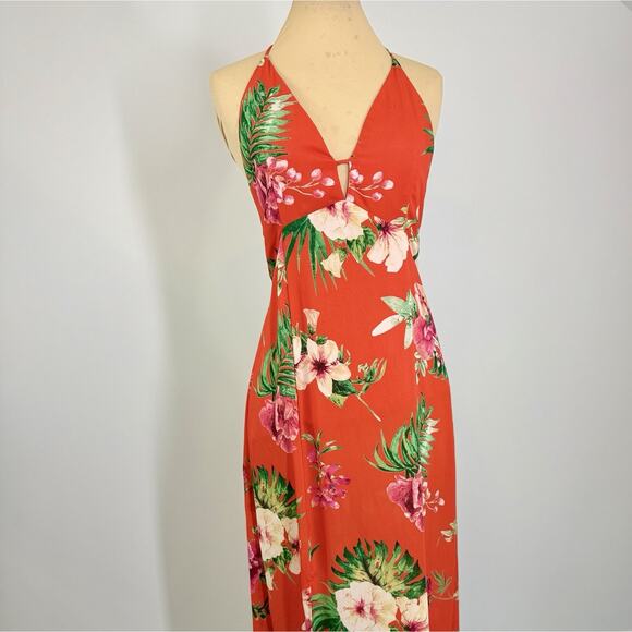 Sugar Lips Women's Medium Floral Midi Maxi Dress Front Slit Wedding Tropical - Picture 1 of 8